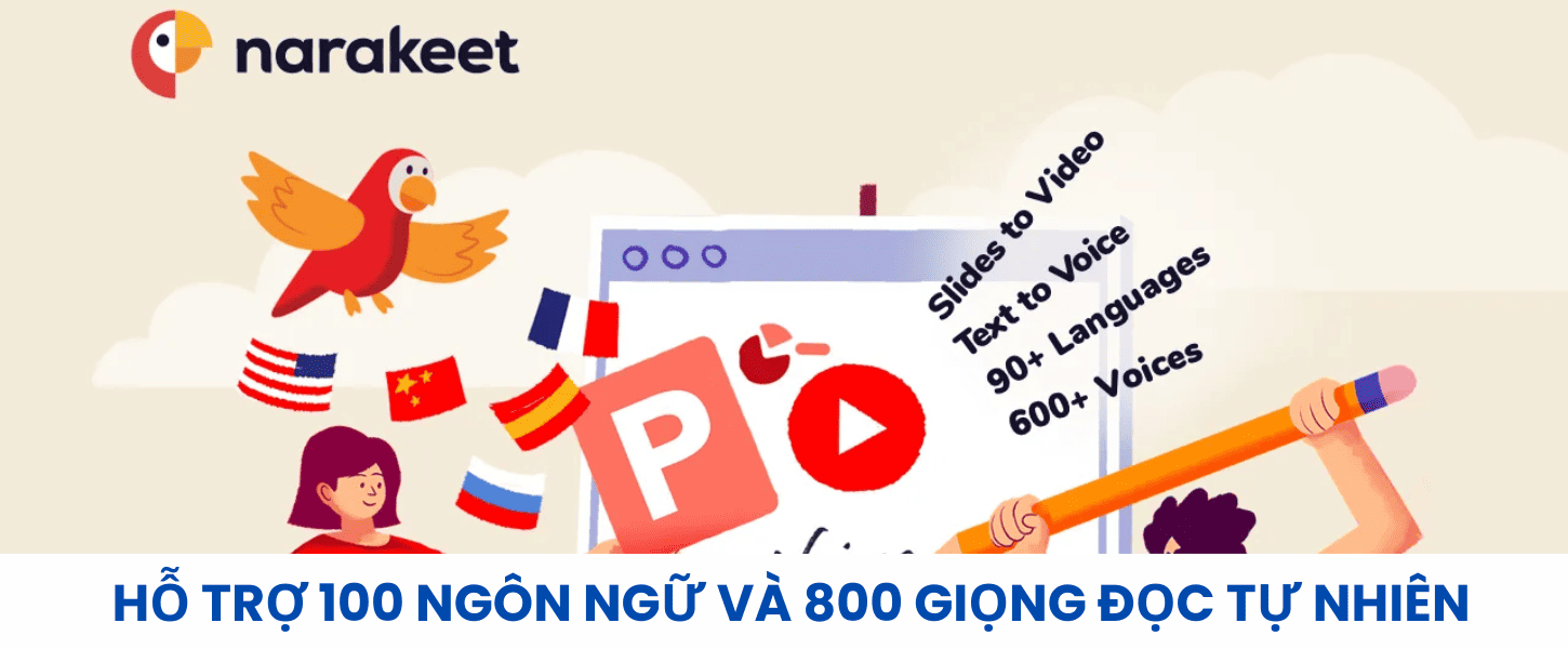 Narakeet là công cụ trực tuyến biến văn bản thành giọng nói Mp3 giống hệt người