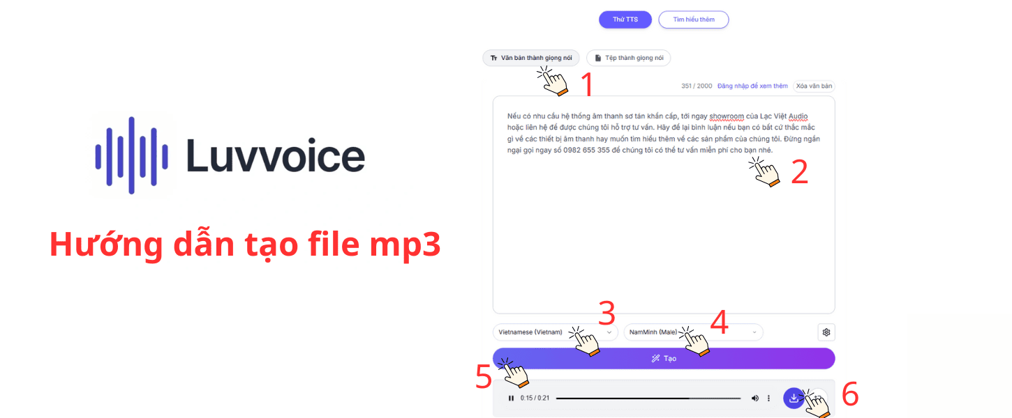 Hướng dẫn tạo file giọng nói Mp3 cho hệ thống sơ tán tòa nhà bằng Luvvoice